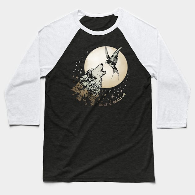 Wolf & Swallow - Moonlight Serenade [GOLD] Baseball T-Shirt by Lix